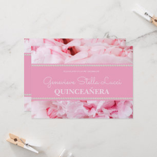 Trendy Pink Floral Quinceañera Party Invitation