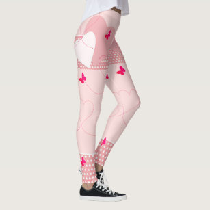 Trendy Pink Fun Heart Butterfly  Leggings