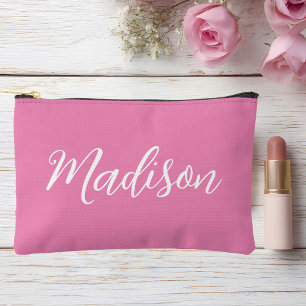 Trendy Pink Girls Monogram Custom Cosmetic Bag