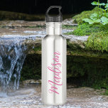 Trendy Pink Girls Name Handwritten Script Custom 710 Ml Water Bottle<br><div class="desc">A cute personalised pink monogram stainless water bottle for a girl who loves simple,  handwritten gifts. Beautiful cursive script down the side of your bottle spelling out your name.</div>