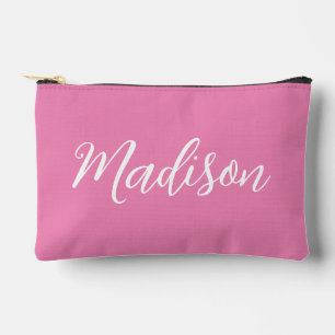 Trendy Pink Girls Name Handwritten Script Custom Accessory Pouch