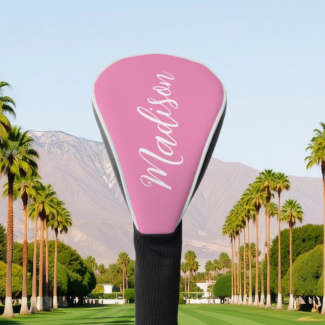 Trendy Pink Girls Name Handwritten Script Custom Golf Head Cover (Creator Uploaded)