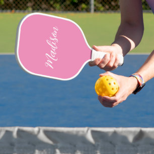Trendy Pink Girls Name Handwritten Script Custom Pickleball Paddle