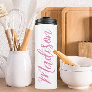 Trendy Pink Girls Name Handwritten Script Custom Thermal Tumbler