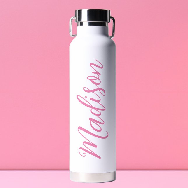 Trendy Pink Girls Name Handwritten Script Custom Water Bottle (Creator Uploaded)