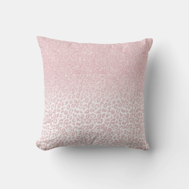 Trendy Pink Glitter & Leopard Print Ombre Design Cushion (Front)