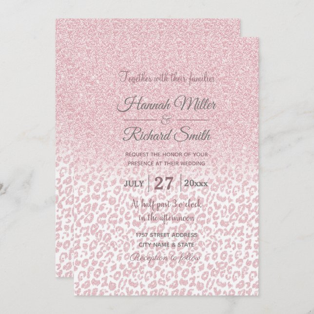 Trendy Pink Glitter & Leopard Print Ombre Design Invitation (Front/Back)