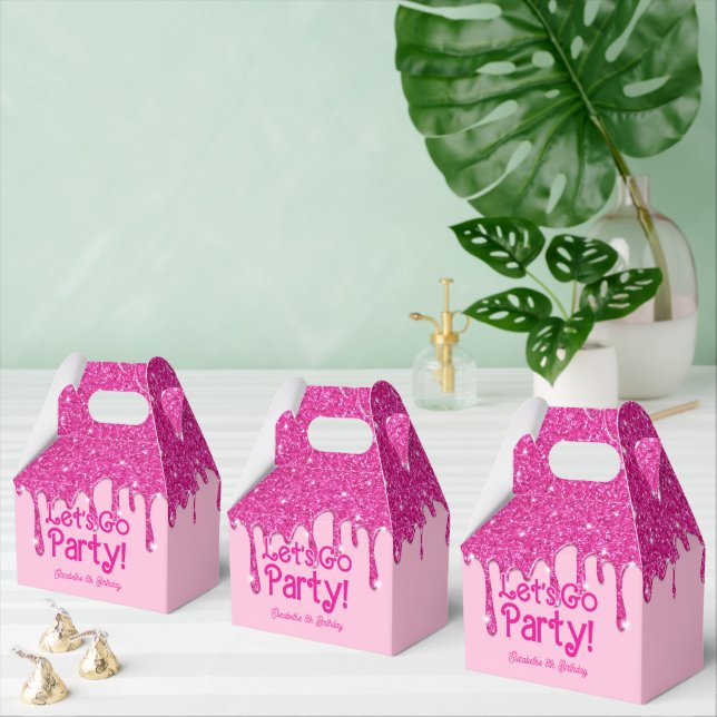 Trendy Pink Glitter Let's Go Party Birthday Favour Box (Multiple)