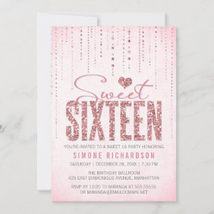Trendy Pink Glitter Sweet 16 Party Invitation