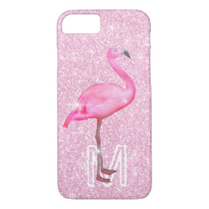 Trendy Pink Glitter Tropical Flamingo Modern iPhone 8/7 Case