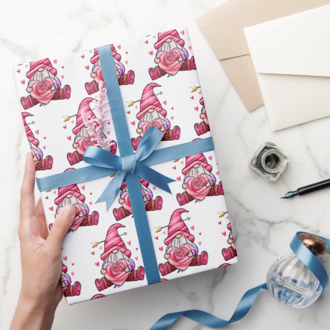 Trendy Pink Gnome Valentine's Day  Wrapping Paper (Gifting)