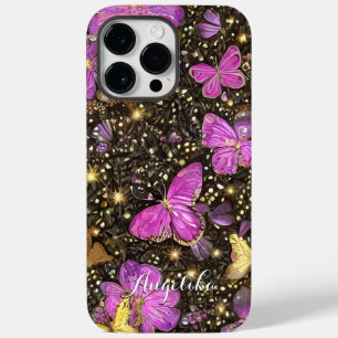 Trendy Pink, Gold and Black Butterflies Custom Case-Mate iPhone 14 Pro Max Case