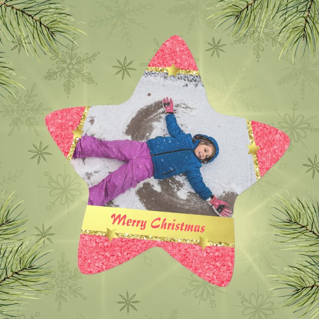 Trendy Pink Gold Stars Glitter Merry Christmas Star Sticker (Trendy Pink Gold Stars Glitter Merry Christmas Star Sticker ©Susanne Sachers - Sunny Mind Design 🌞)