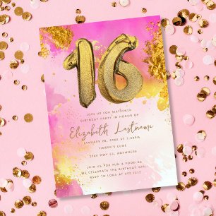 Trendy Pink Gold Sweet 16 Birthday Invitation