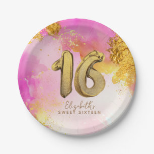 Trendy Pink Gold Sweet 16 Birthday Paper Plates