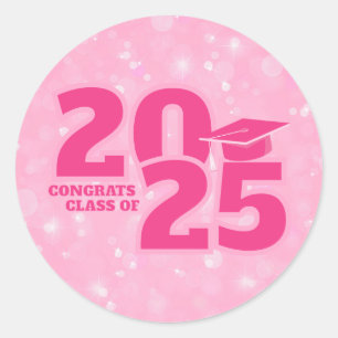 Trendy Pink Graduation Classic Round Sticker