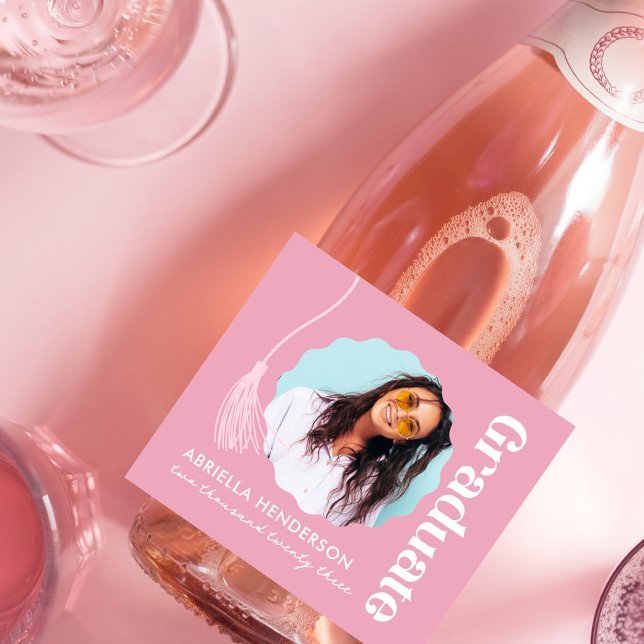 Trendy Pink Graduation Photo Sparkling Wine Label (Creator Uploaded)