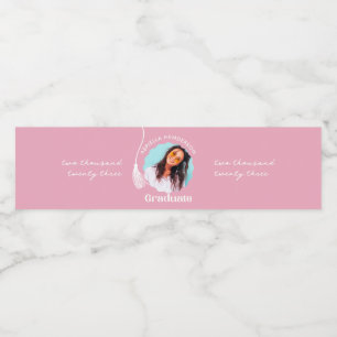 Trendy Pink Graduation Photo Water Bottle Label