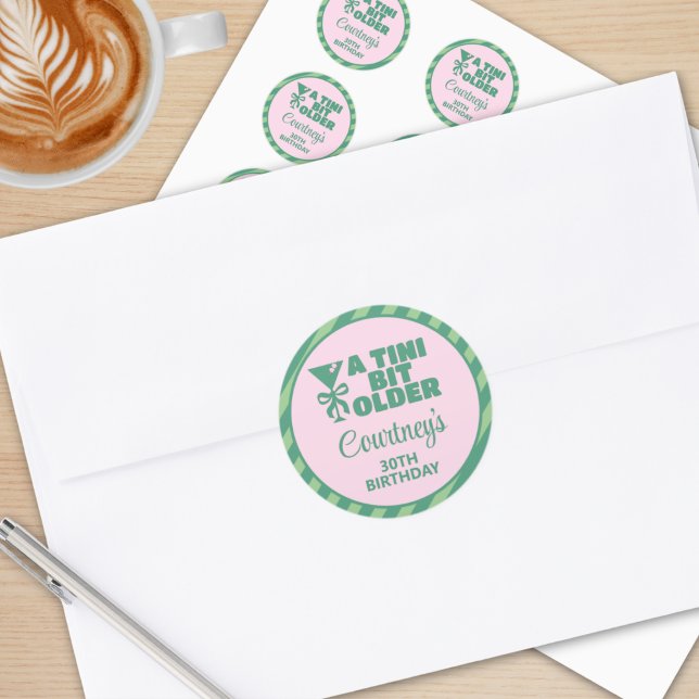 Trendy Pink & Green A Tini Bit Older 30th Birthday Classic Round Sticker (Creator Uploaded)