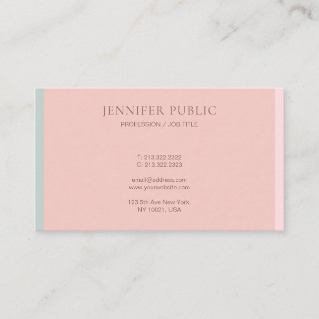 Trendy Pink Green Pastel Colours Template Elegant Business Card (Front)