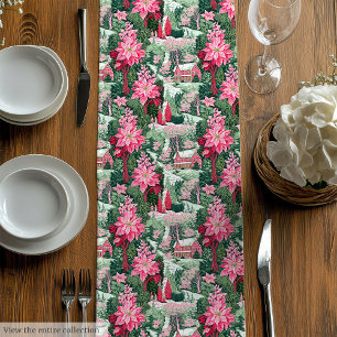 Trendy pink green preppy Christmas table runner