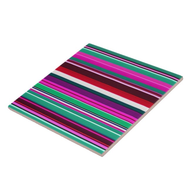 Trendy Pink Green Stripes Collection Ceramic Tile (Side)