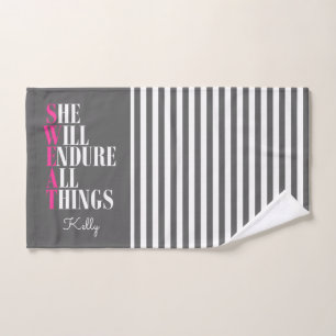 Trendy Pink Grey Endure All Things Custom Workout Hand Towel
