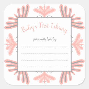 Trendy Pink Grey girl baby shower bookplate label