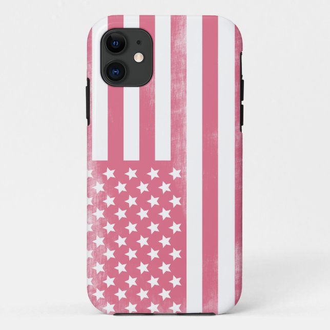 Trendy Pink Grunge American Flag Case-Mate iPhone Case (Back)