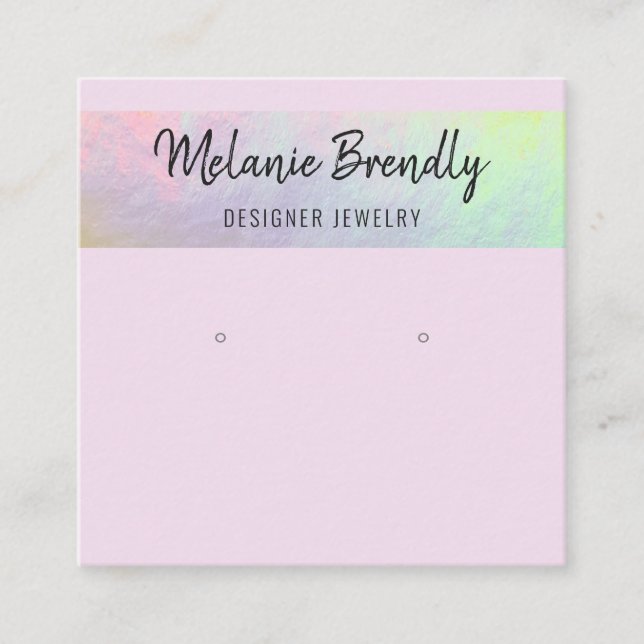 Trendy Pink Holographic Earring Display  Square Business Card (Front)