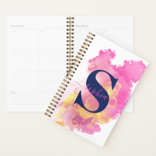 Trendy Pink Ink Cloud, Personalised White, Navy Planner