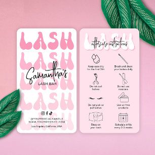Trendy Pink Lash Aftercare Instructions Retro Font Business Card