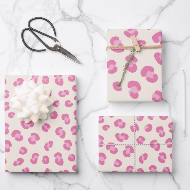 Trendy Pink Leopard Pattern Gift Wrapping Paper Sheet (Front)