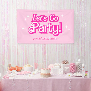 Trendy pink Let's Go Party Birthday Banner