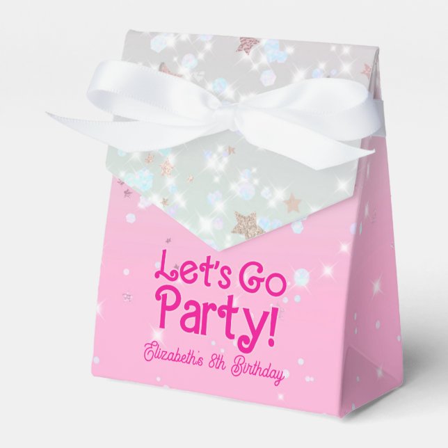 Trendy Pink Lets Go Party Birthday  Favour Box (Front Side)