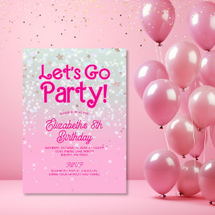 Trendy Pink Let's Go Party Birthday Invitation