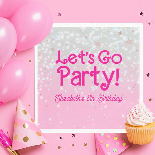 Trendy Pink Let's Go Party Birthday Napkin