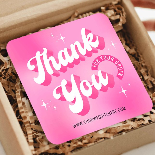 Trendy Pink Logo Groovy Business Thank You Card (Groovy pink business thank you for order cards with retro fonts and space for your logo)
