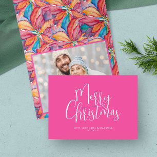 Trendy Pink Merry Christmas Holiday Card