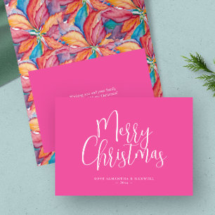 Trendy Pink Merry Christmas Holiday Card