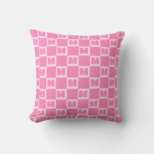 Trendy Pink Monogram Checkered Initial Cushion