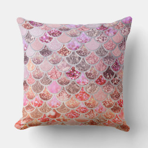 Trendy Pink Ombre Glitter Mermaid Fish Scales Cushion