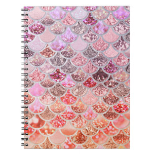 Trendy Pink Ombre Glitter Mermaid Fish Scales Notebook