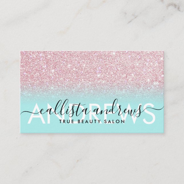 Trendy Pink Ombre Makeup Hair Salon Business Card (Front)