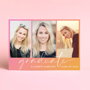 Trendy Pink Orange Photo Graduation Party Invitation