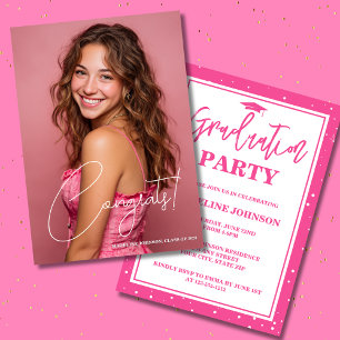 Trendy Pink Photo 2026 Graduation Party Invitation