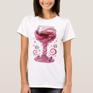 Trendy Pink PINK WINE GLASS Artistic Motif T-Shirt
