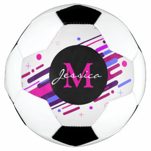 Trendy Pink & Purple Geometric Lines Monogram Soccer Ball