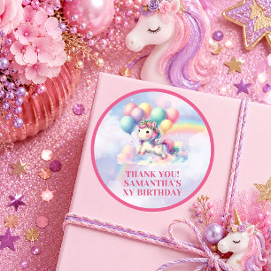 Trendy Pink Purple Unicorn Girl Birthday Party Sti Classic Round Sticker
