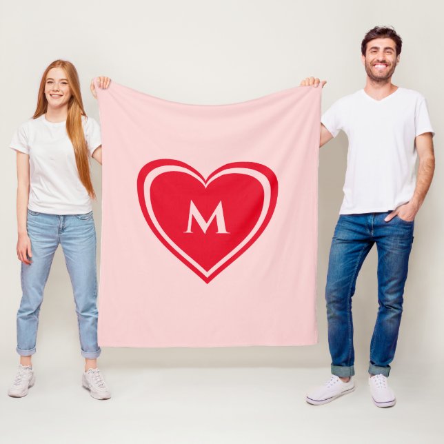 Trendy Pink Red Heart Monogram Valentine`s Fleece Blanket (In Situ)